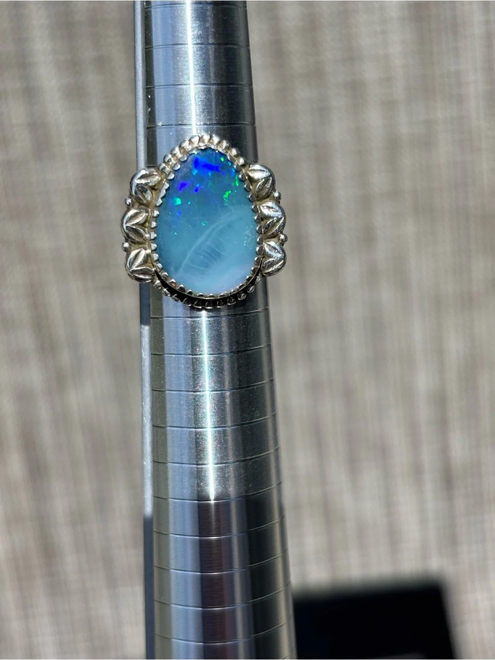 Boulder Opal Teardrop Sterling Silver Ring Size 7